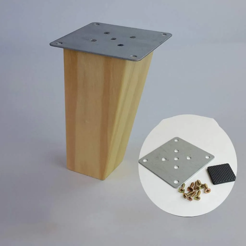 Modern Minimalist Solid Wood Table Foot 4 Cabinet feet, Natural Rubber Wood/Environmentally Friendly Spray Paint, with Alloy Connecting Piece/with Non-Slip feet