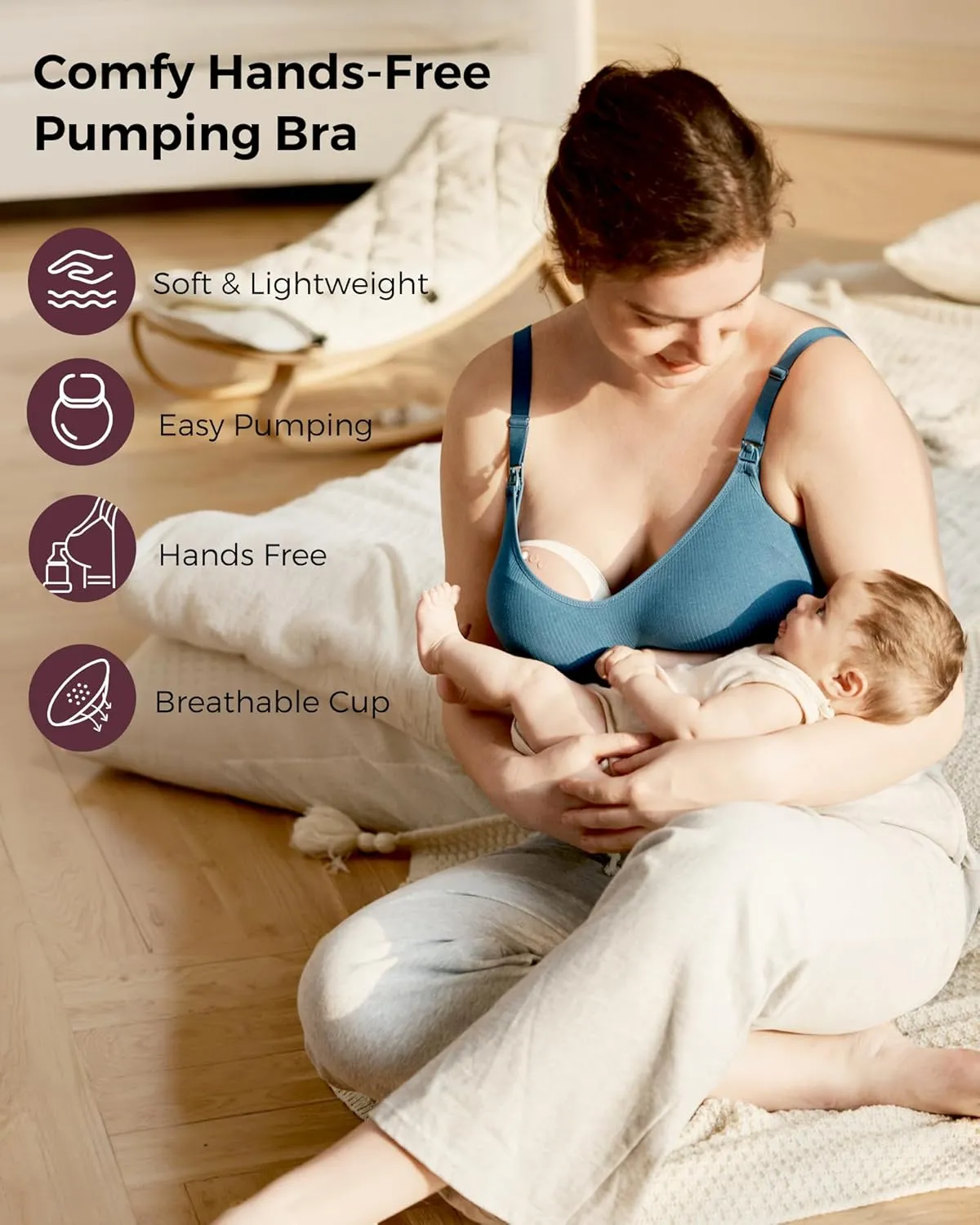 Momcozy Hands-Free Pumping Bra, Wireless & Seamless Breast Pump Bra, Breathable Tencel Fabric & Fully Fixed Cups
