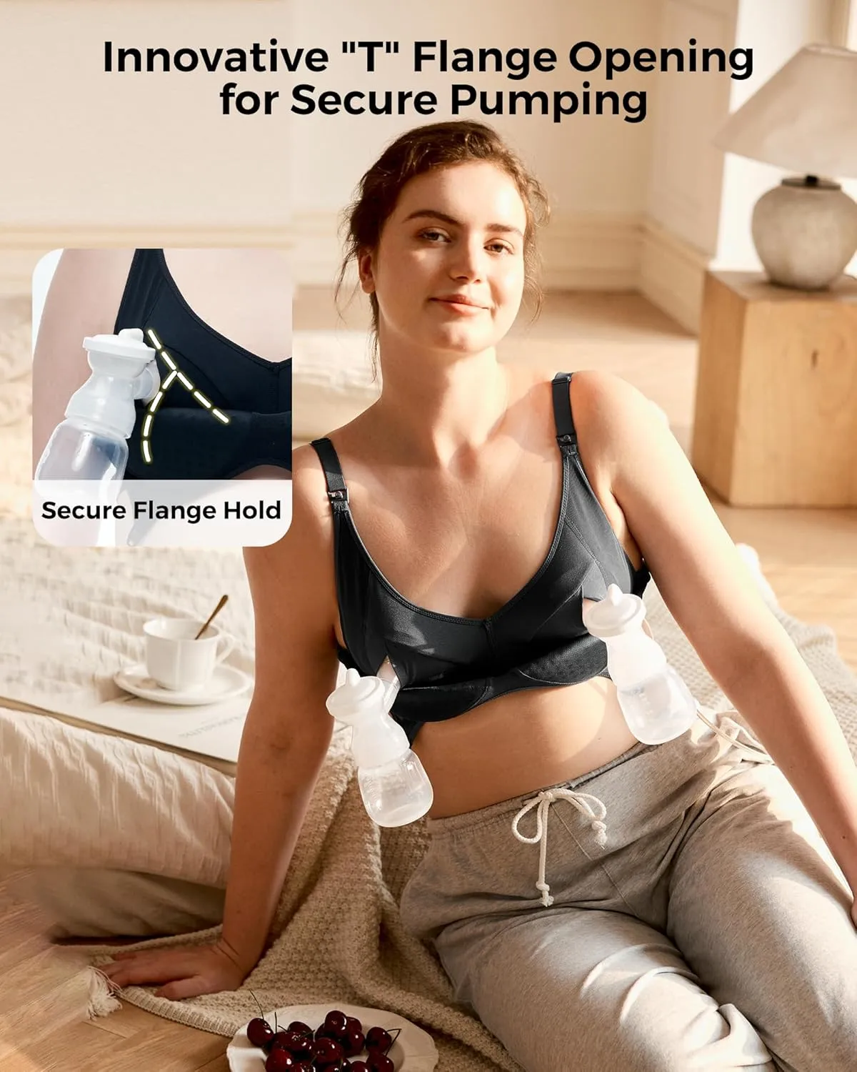 Momcozy Hands-Free Pumping Bra, Wireless & Seamless Breast Pump Bra, Breathable Tencel Fabric & Fully Fixed Cups