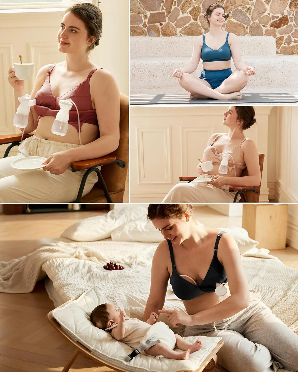 Momcozy Hands-Free Pumping Bra, Wireless & Seamless Breast Pump Bra, Breathable Tencel Fabric & Fully Fixed Cups