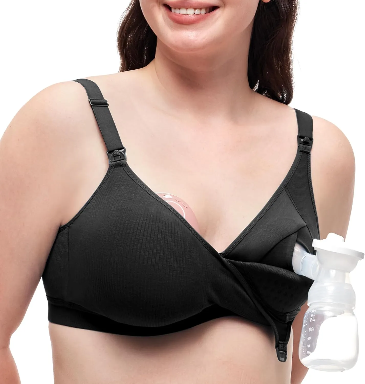 Momcozy Hands-Free Pumping Bra, Wireless & Seamless Breast Pump Bra, Breathable Tencel Fabric & Fully Fixed Cups