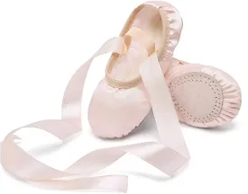 MSMAX Ballet Slippers Satin Dancing Yoga Flats with Ribbon for Girls (Toddler/Little Kid/Big Kid)