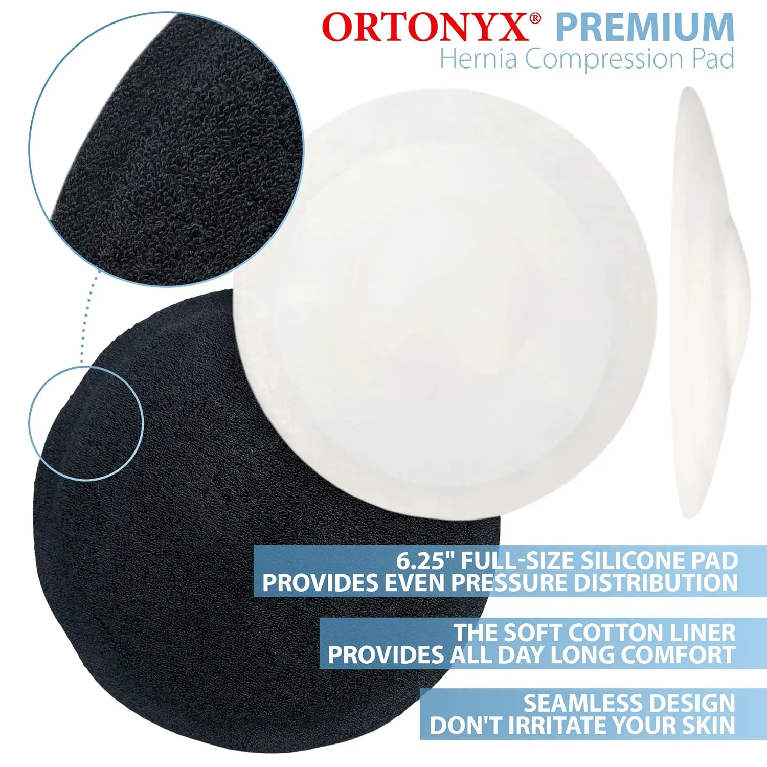 ORTONYX Umbilical Hernia Belt for Men and Women / 6.25" Abdominal Binder With Hernia Support Pad - Navel Ventral Epigastric Incisional and Belly Button Hernias - Black OX5241-3XL Plus Size