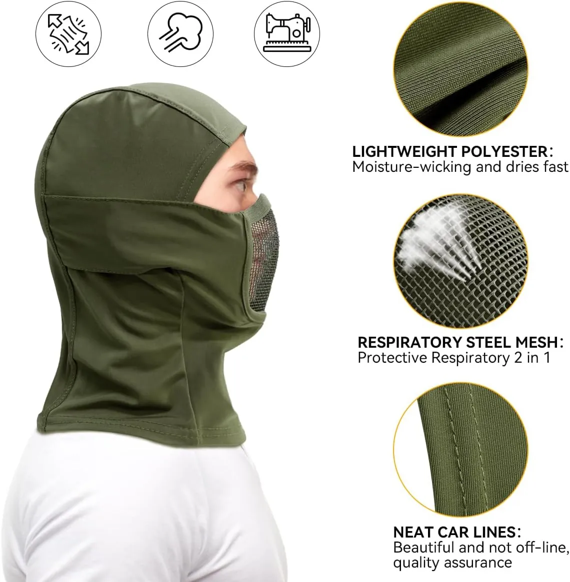 Qavctw Tactical Balaclava Mask Full Face Airsoft Mask with Mesh Mouth Guard Lightweight Breathable for Airsoft Motorcycle Snowboarding Outdoor Sports