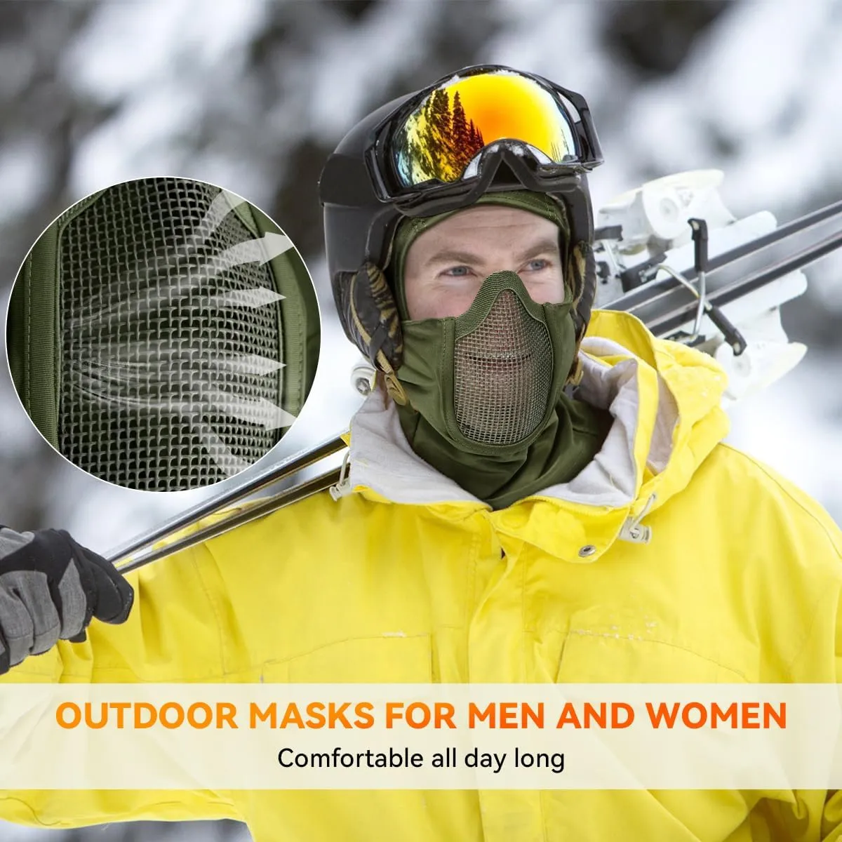 Qavctw Tactical Balaclava Mask Full Face Airsoft Mask with Mesh Mouth Guard Lightweight Breathable for Airsoft Motorcycle Snowboarding Outdoor Sports