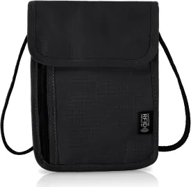 RFID Blocking Travel Neck Wallet, Waterproof Passport Holder for Travel, Portable Neck Pouch Organizer for Women Men(Black)