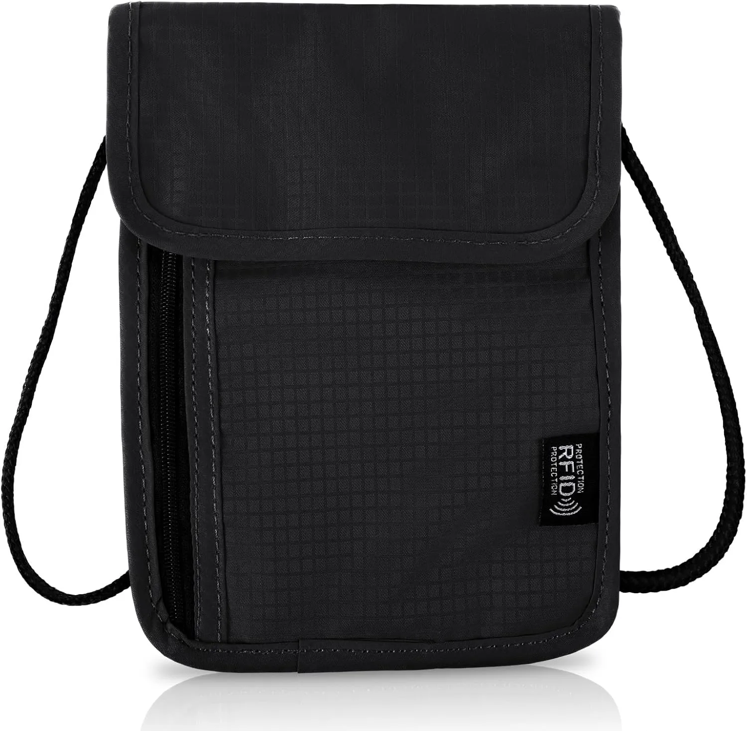RFID Blocking Travel Neck Wallet, Waterproof Passport Holder for Travel, Portable Neck Pouch Organizer for Women Men(Black)