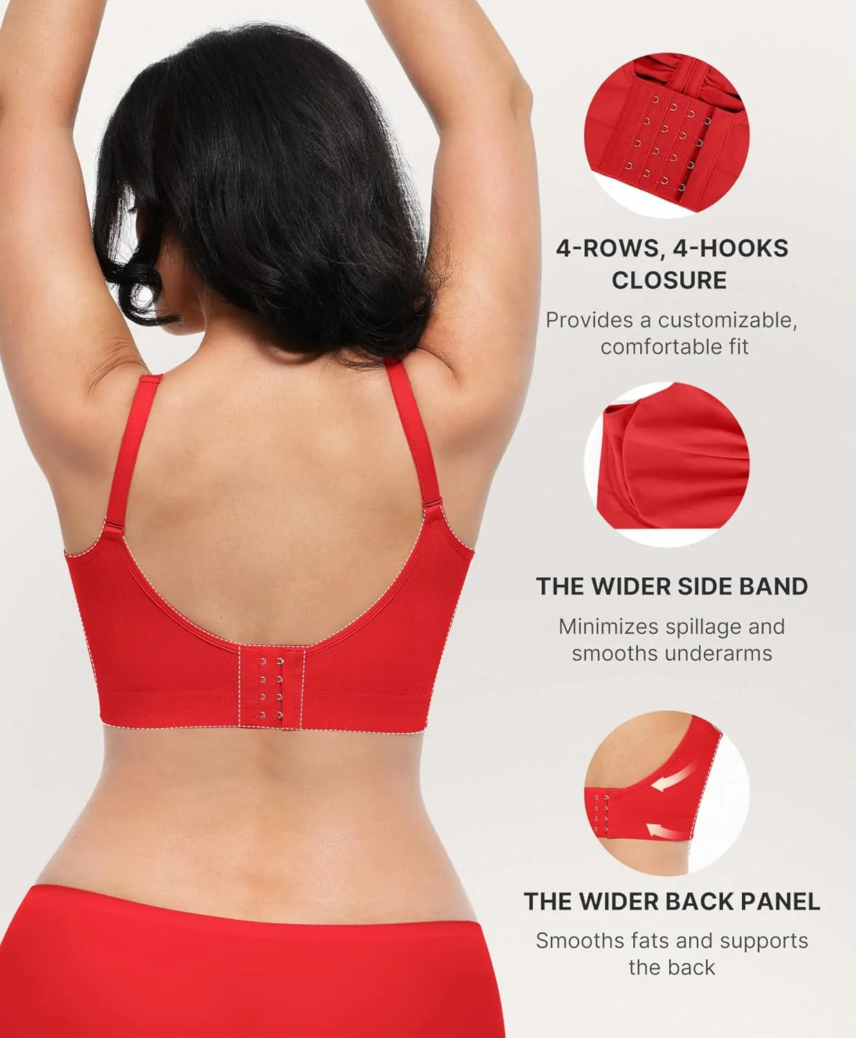 SHAPELLX Wireless Comfy Bra for Women Seamless Bra Non Padded Soft Bralette V Neck Everyday Bras with 4 Rows of Hooks