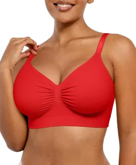 SHAPELLX Wireless Comfy Bra for Women Seamless Bra Non Padded Soft Bralette V Neck Everyday Bras with 4 Rows of Hooks