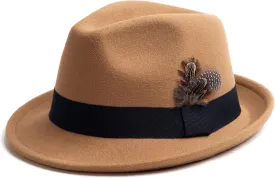 Short Brim Fedora Hats for Men & Women Felt Dress Panama Trilby Hats with Feathers Band