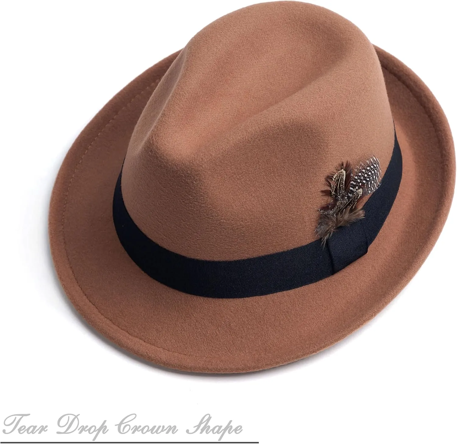 Short Brim Fedora Hats for Men & Women Felt Dress Panama Trilby Hats with Feathers Band