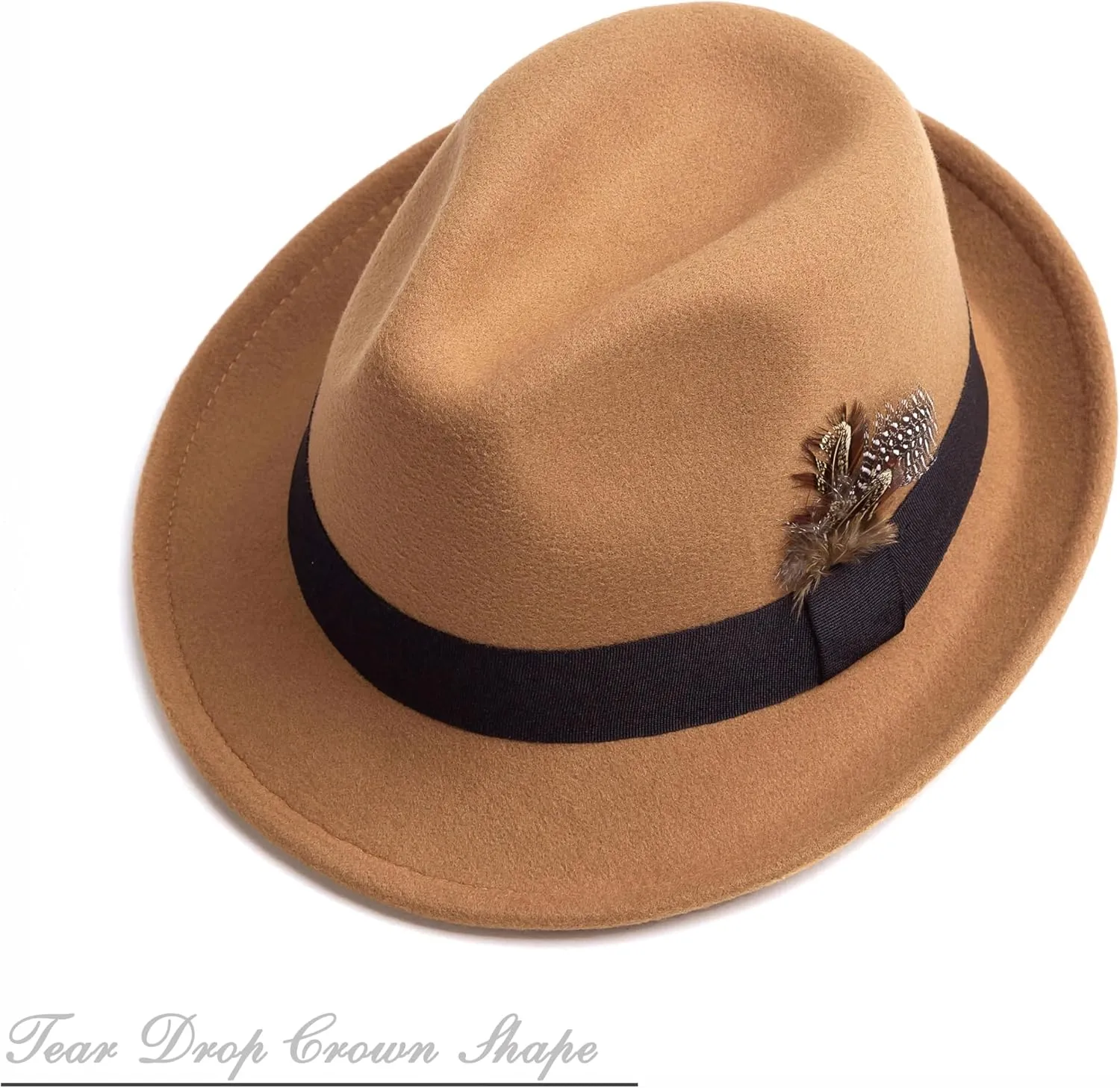 Short Brim Fedora Hats for Men & Women Felt Dress Panama Trilby Hats with Feathers Band