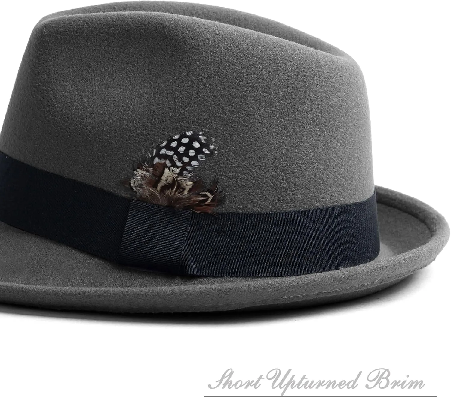 Short Brim Fedora Hats for Men & Women Felt Dress Panama Trilby Hats with Feathers Band