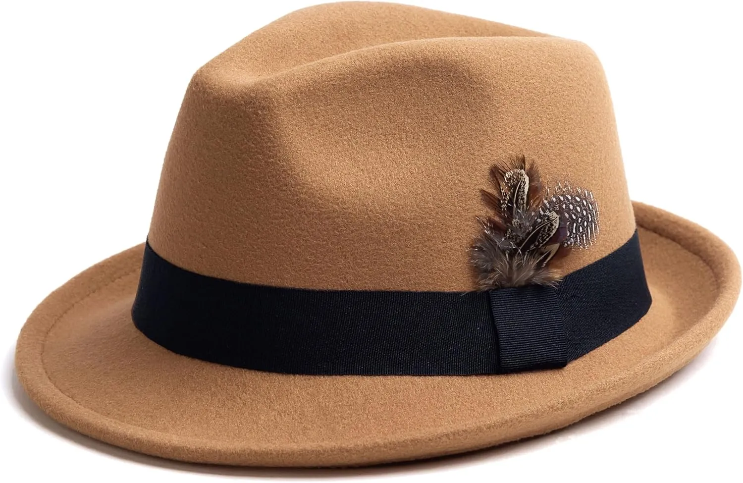 Short Brim Fedora Hats for Men & Women Felt Dress Panama Trilby Hats with Feathers Band