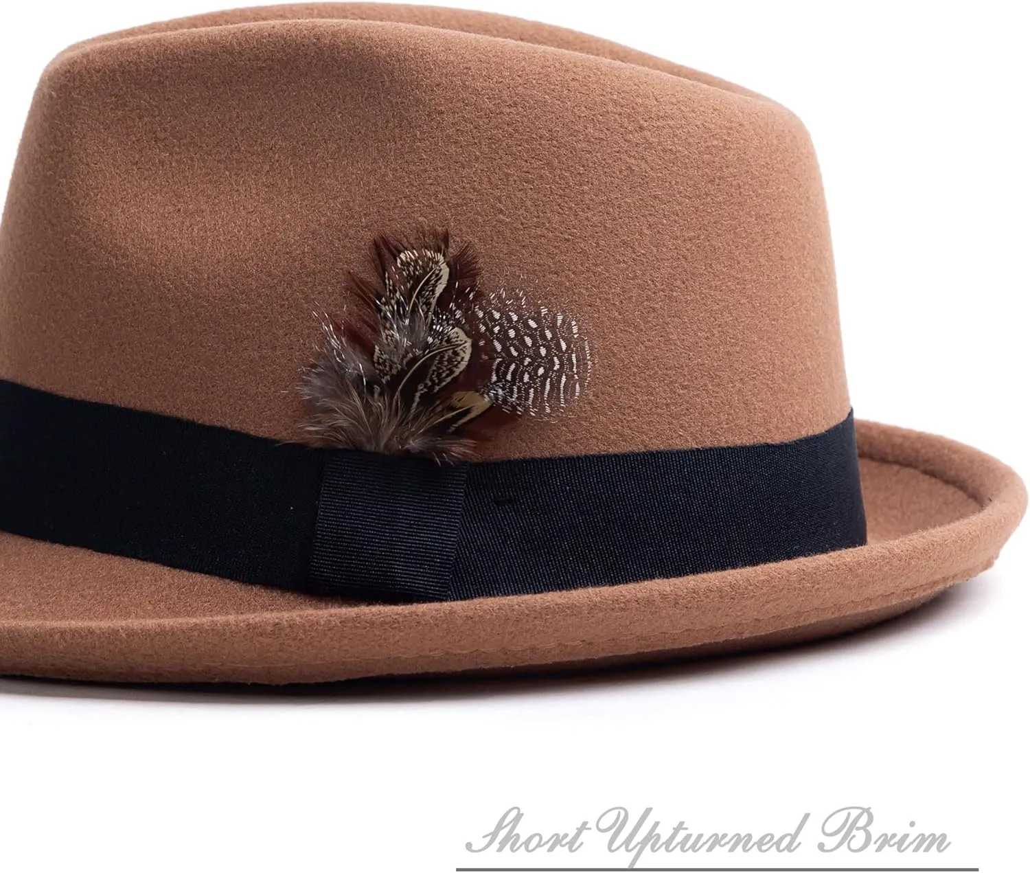 Short Brim Fedora Hats for Men & Women Felt Dress Panama Trilby Hats with Feathers Band