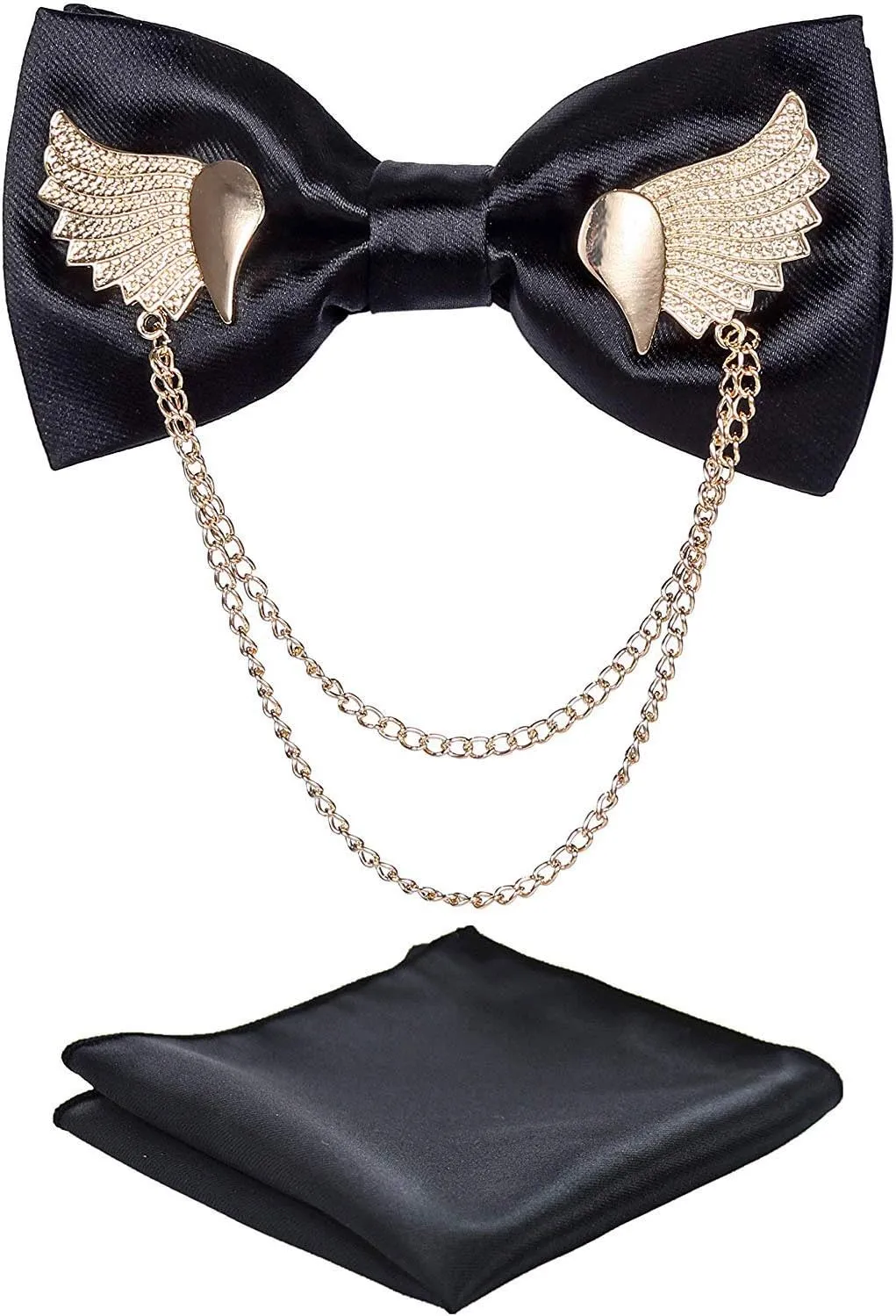 Solid Bow Tie Metal Golden Wing Bowties Hanky Set Tuxedo Banquet Neck Tie
