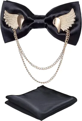 Solid Bow Tie Metal Golden Wing Bowties Hanky Set Tuxedo Banquet Neck Tie