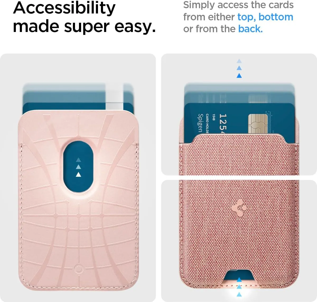 Spigen Magnetic Wallet Card Holder (MagFit) Designed for MagSafe Compatible with iPhone 16/15/14/13/12 Models - Fabric Rose Gold (3-Cards)