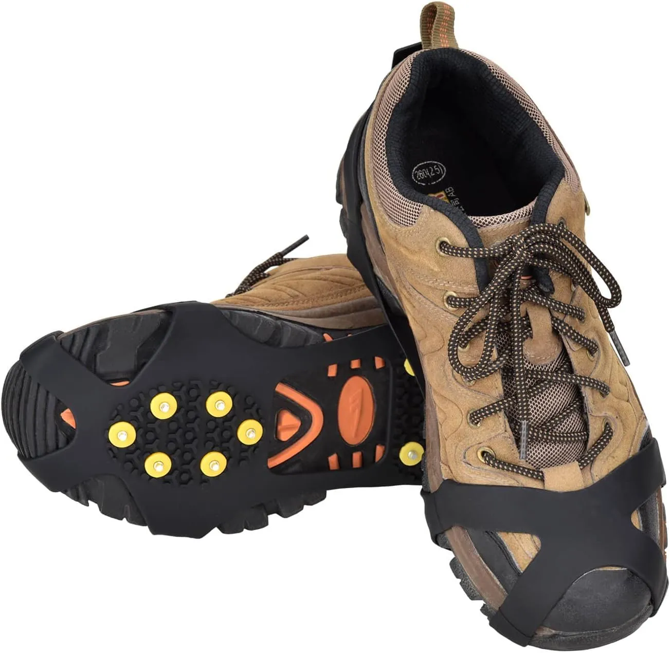 Stainless Steel Ice Cleats for Shoes and Boots - Crampons for Non-Slip Traction on Snow and Ice - Anti-Slip Grips and Spikes for Hiking Walking and Winter Workers on Slippery Surfaces