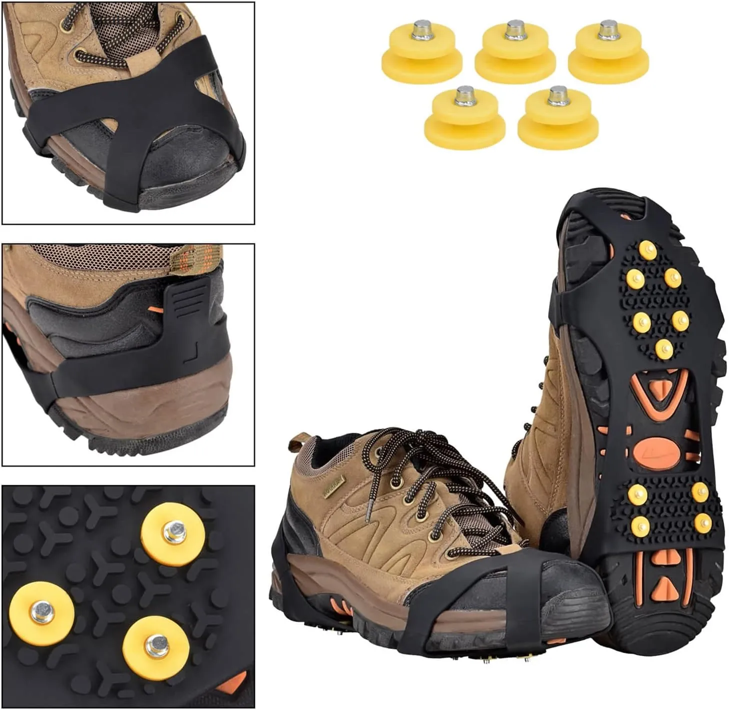 Stainless Steel Ice Cleats for Shoes and Boots - Crampons for Non-Slip Traction on Snow and Ice - Anti-Slip Grips and Spikes for Hiking Walking and Winter Workers on Slippery Surfaces