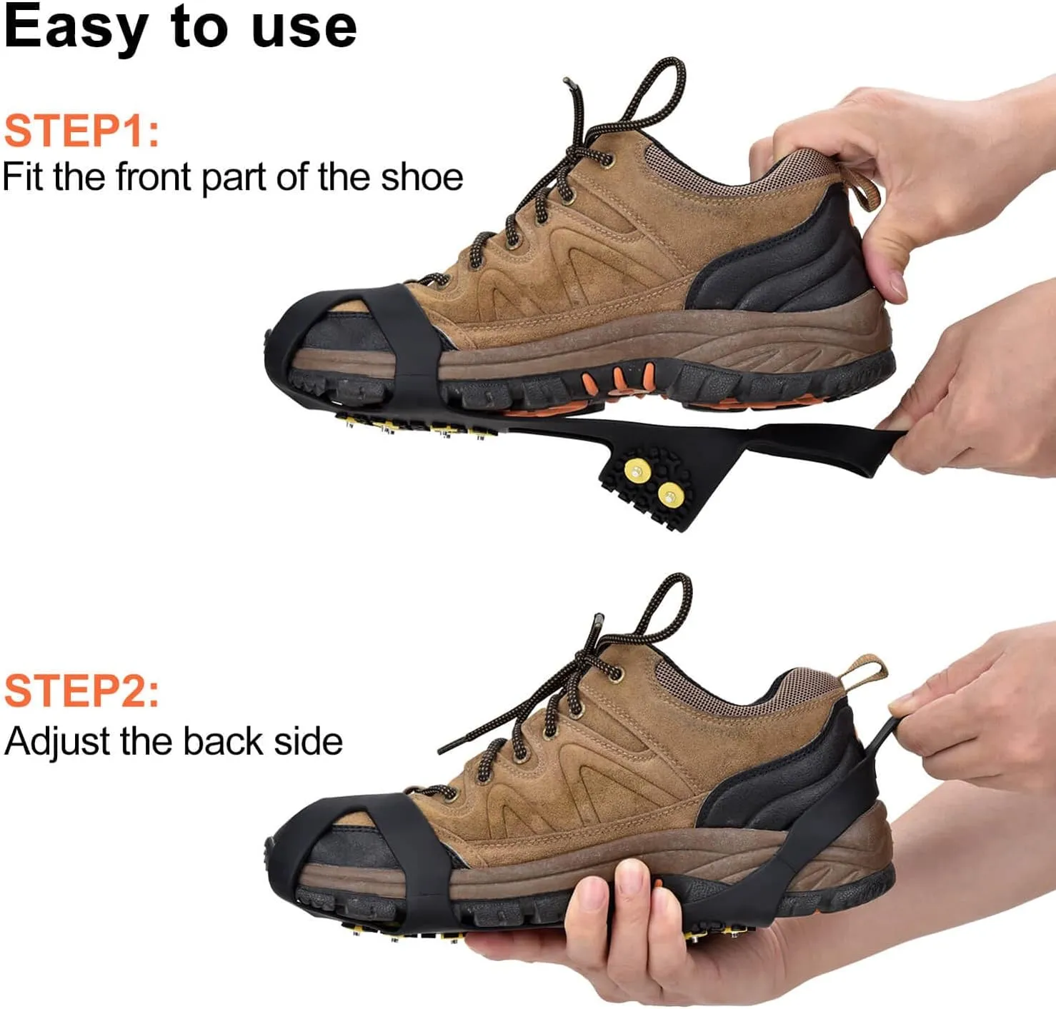 Stainless Steel Ice Cleats for Shoes and Boots - Crampons for Non-Slip Traction on Snow and Ice - Anti-Slip Grips and Spikes for Hiking Walking and Winter Workers on Slippery Surfaces