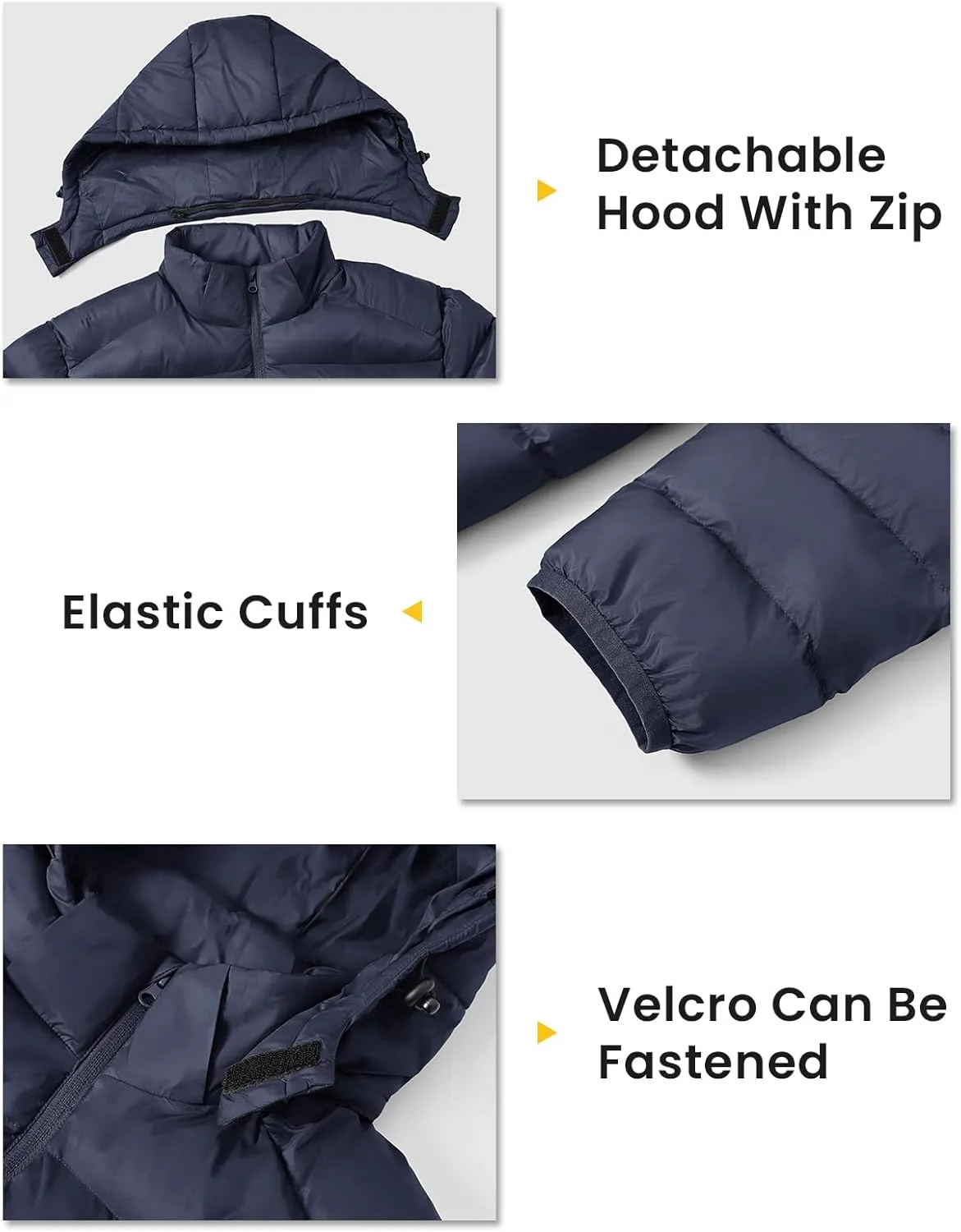 TBMPOY Men's Lightweight Puffer Jackets Detachable Hood Water-Resistant Casual Winter Coat Hooded Insulated for Travel Ski