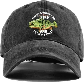 That's What I Do I Fish and I Know Things, Funny Vintage Baseball Cap, Gift for Fishing Enthusiasts, Suitable for Men, Women, Grandpa, Dad,Fisherman Dark Grey