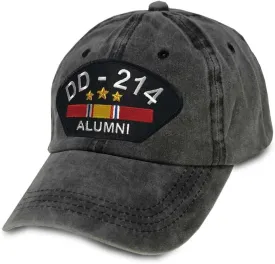 VetFriends.com US Veteran Hat with DD-214 Alumni Text and National Service Ribbon Graphic - Embroidered Adjustable Vintage Washed Gray
