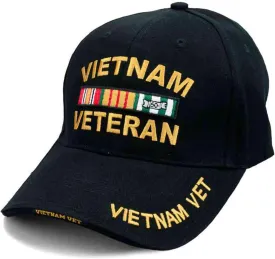 VetFriends.com Vietnam Veteran Hat for Men Embroidered Black Cap with Service Ribbons US Viet NAM War Veterans Day