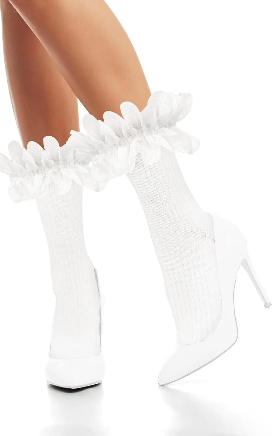 Violet Mist Women Lace Ruffle Ankle Socks Girls Cute Frilly Cotton Crew Socks with Ruffles Fancy Lolita Princess Socks Gifts