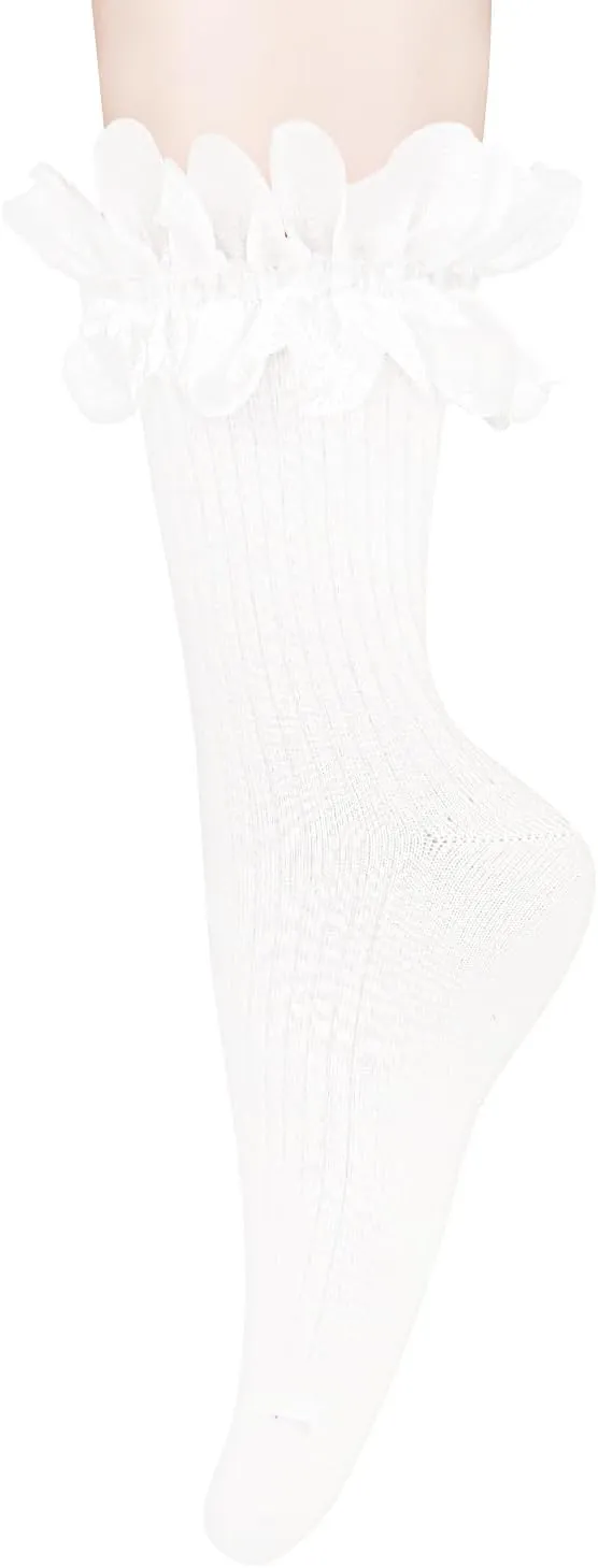 Violet Mist Women Lace Ruffle Ankle Socks Girls Cute Frilly Cotton Crew Socks with Ruffles Fancy Lolita Princess Socks Gifts