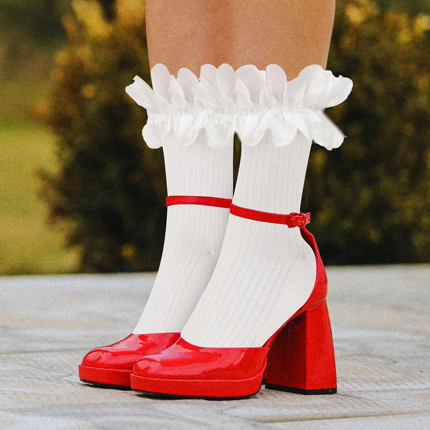 Violet Mist Women Lace Ruffle Ankle Socks Girls Cute Frilly Cotton Crew Socks with Ruffles Fancy Lolita Princess Socks Gifts