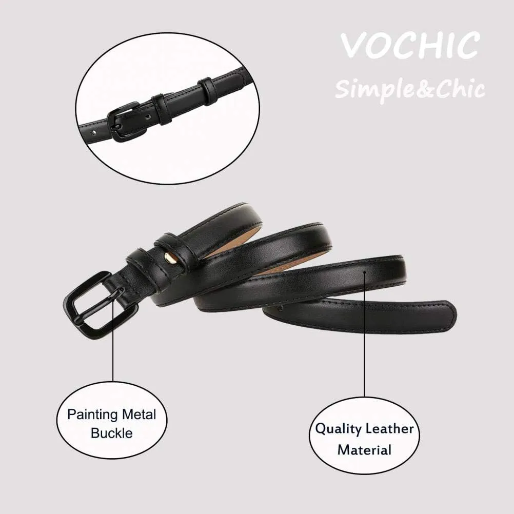 VOCHIC Trendy Women Leather Skinny Belts for Jeans Pants Thin Dress Waist Belt