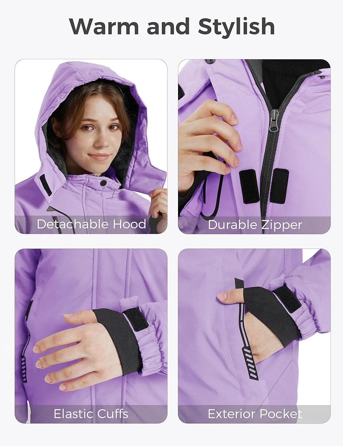 wantdo Girls' Waterproof Winter Coat Fleece Ski Jacket Hooded Snow Coat Warm Raincoat Outerwear