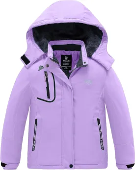 wantdo Girls' Waterproof Winter Coat Fleece Ski Jacket Hooded Snow Coat Warm Raincoat Outerwear