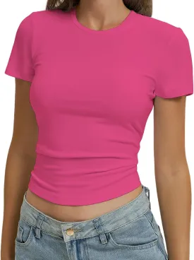 Women Casual Basic T Shirts Top Y2k Crop Tops Trendy Tight Tshirts Tee Slim Fit Clothes