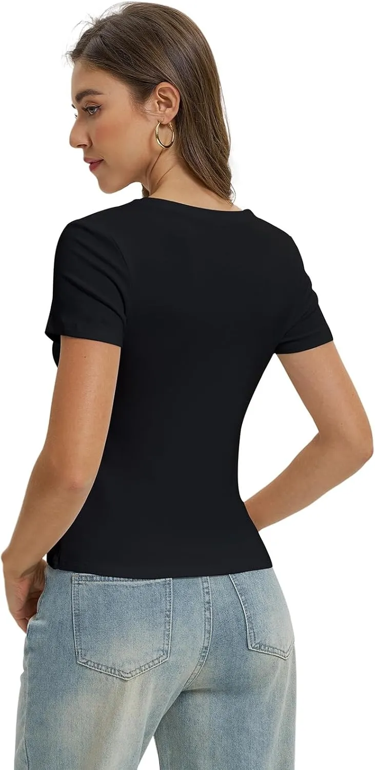 Women Casual Basic T Shirts Top Y2k Crop Tops Trendy Tight Tshirts Tee Slim Fit Clothes