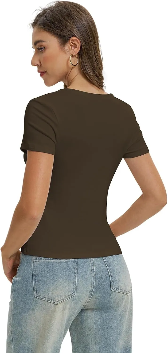 Women Casual Basic T Shirts Top Y2k Crop Tops Trendy Tight Tshirts Tee Slim Fit Clothes