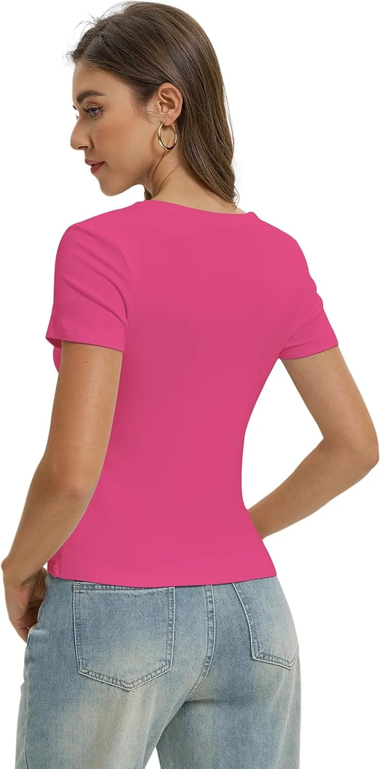 Women Casual Basic T Shirts Top Y2k Crop Tops Trendy Tight Tshirts Tee Slim Fit Clothes