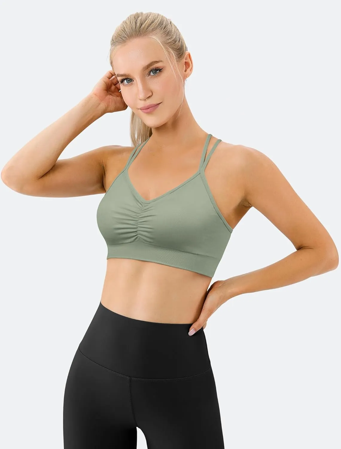 Women's Cross Back Sports Bra Padded Strappy Medium Support Yoga Bra for Workout Fitness 3 Pack