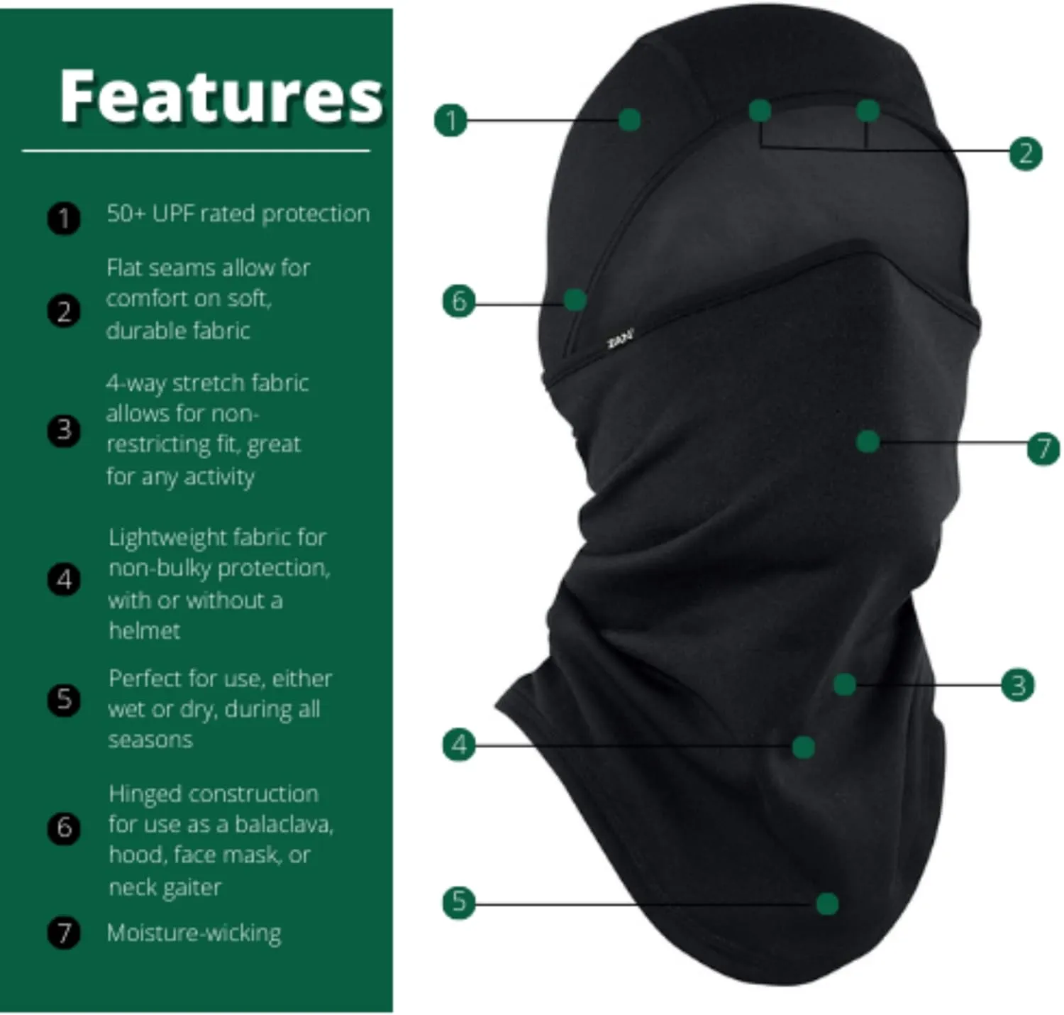 Zanheadgear WB4L114 Convertible Balaclava SportFlex Series Solid Black