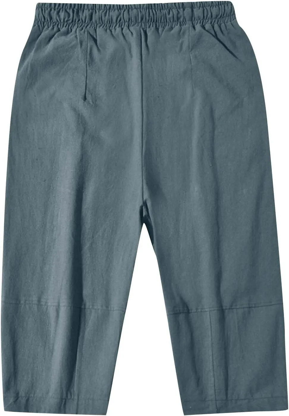 Zeiyignr Men's Cotton Linen Bermuda Shorts Casual Baggy Summer Drawstring Elastic Waist Knee Length Beach Shorts with Pockets
